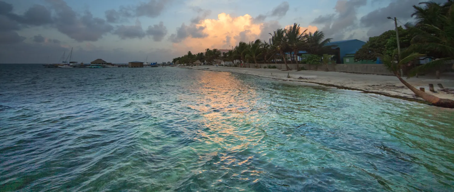Beach at dawn in San Pedro, Belize, photographed in June 2010